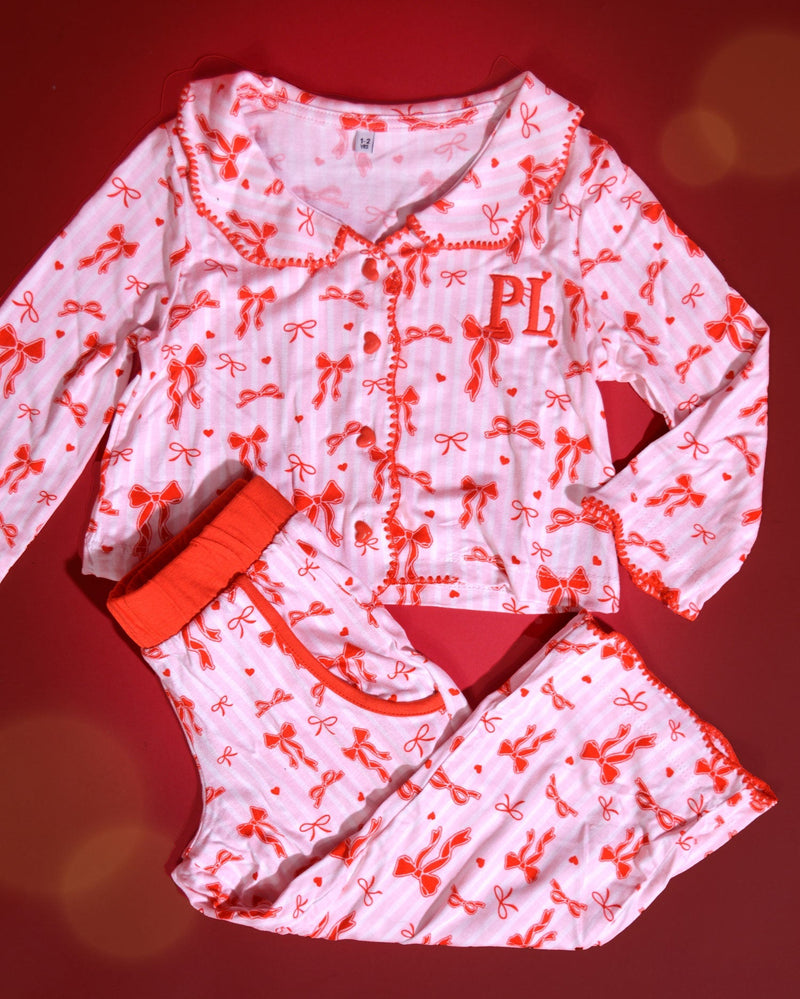 P.Louise Kids Christmas Bow Pyjamas - Trousers Set