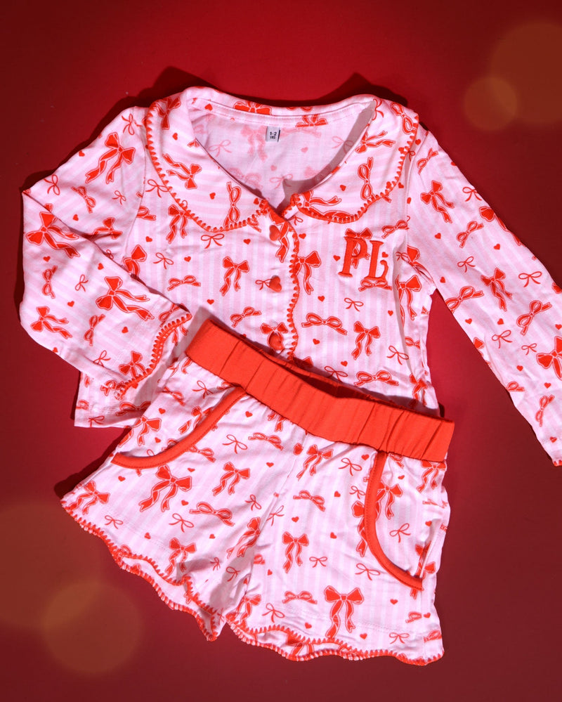 P.Louise Kids Christmas Bow Pyjamas - Shorts Set